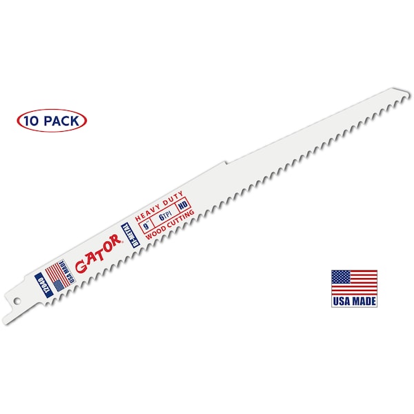Gator Reciprocating Saw Blade, 9 in x 3/4 in x 6 TPI, Heavy Duty Wood Cutting, 10PK 12040-10 - main
